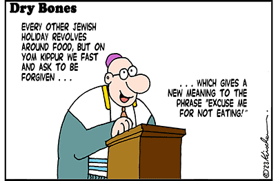 Dry Bones cartoon,Yom Kippur, HighHolidays,5784,Fasting,Rabbi,