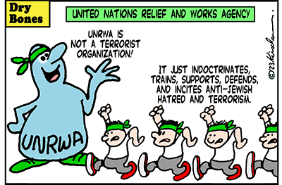 Dry Bones cartoon,UNRWA,Palestinians,Terrorism, Hamas,Gaza,Israel,UN,War, 